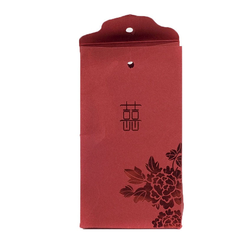 结婚糖果纸袋 红卡纸烫红金 绑丝带