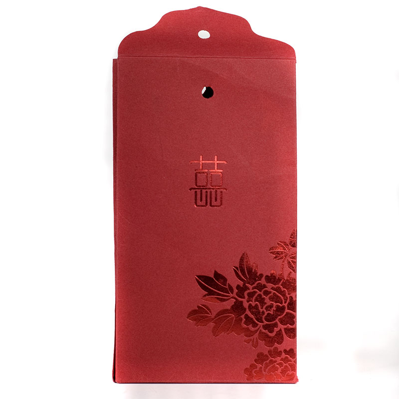 结婚糖果纸袋 红卡纸烫红金 绑丝带