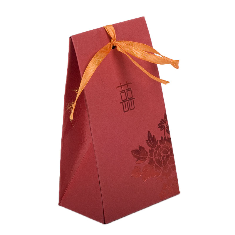 结婚糖果纸袋 红卡纸烫红金 绑丝带